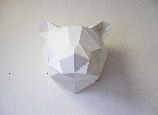 Paper Bear - Trophée en papier Assembli Bright White 