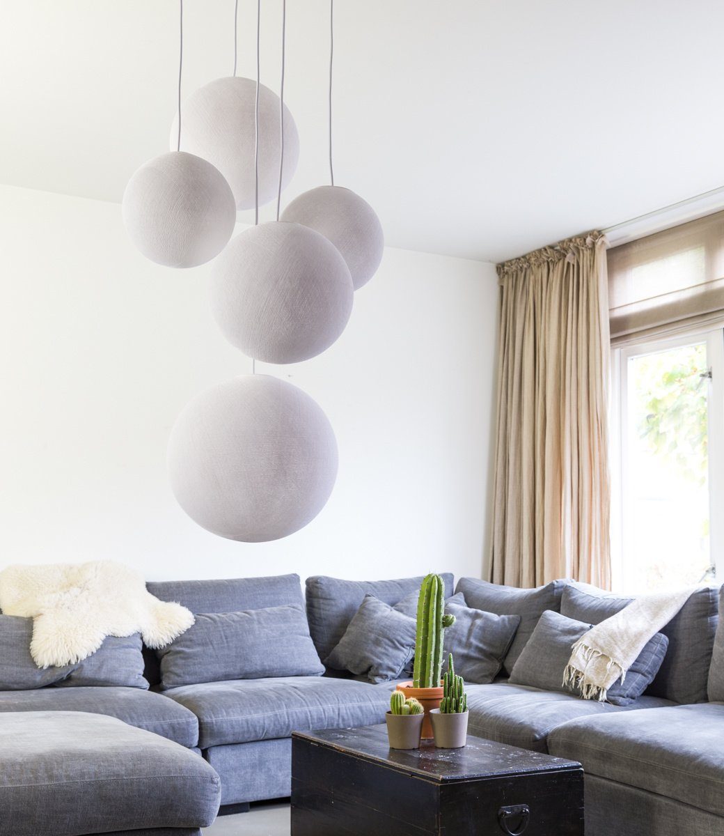 White - Suspension 5 globes Cotton Ball Lights 